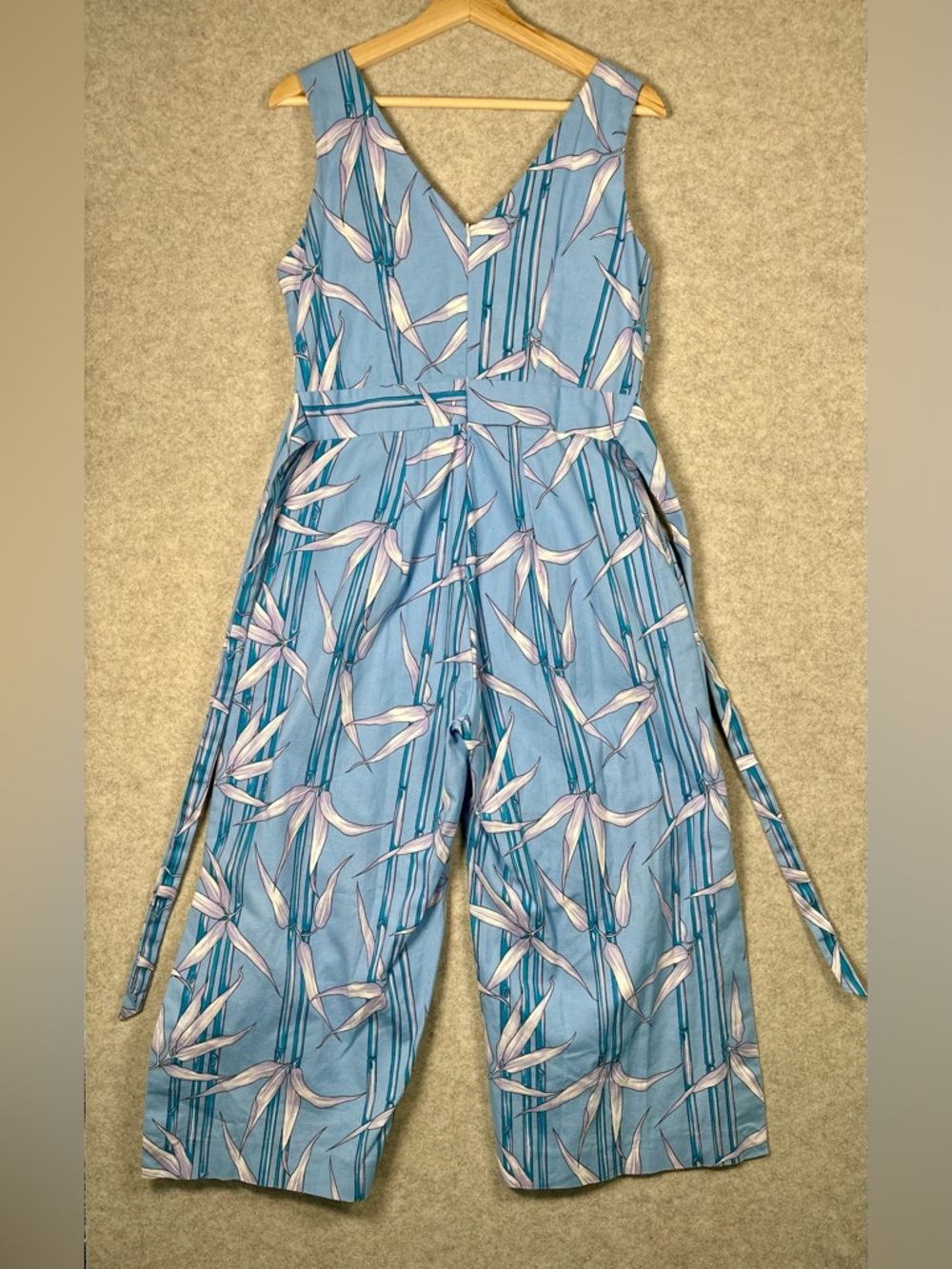 Closet London Cotton Blue Floral Tropical Sleeveless Belted Jumpsuit 10 UK 14 - Picture 8 of 13